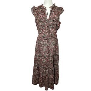 BB Dakota By Steve Madden Women’s Chiffon Midi Dress Black Ditsy Floral Medium